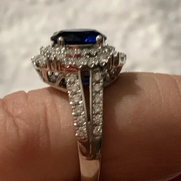 2.45 ct Sapphire & Diamond Sterling Size 7 Princess Diana Cocktail Ring - Picture 6 of 11